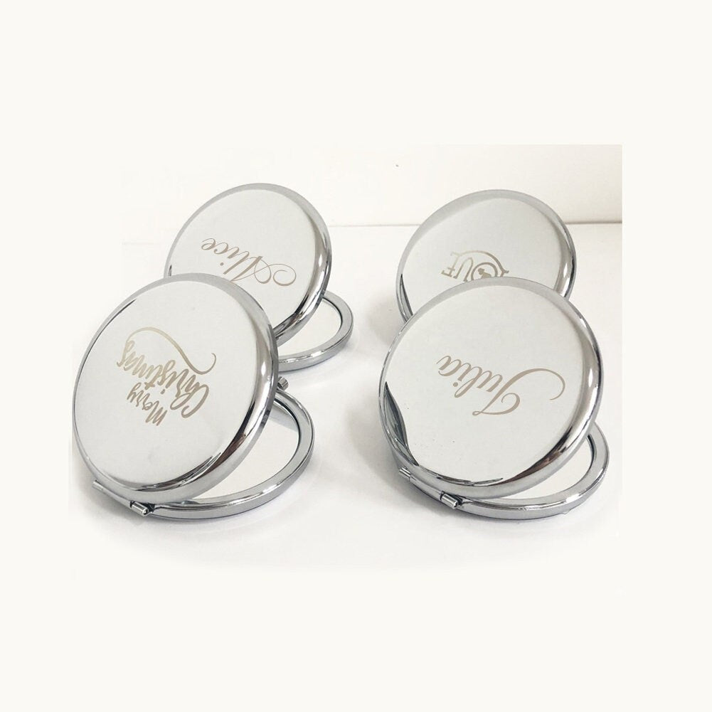 Personalized Compact Mirror, Engraved Silver Compact Mirror