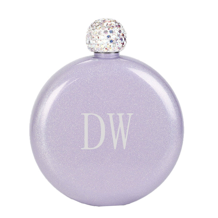 Personalized Round Flasks with Rhinestone Lid for Bridesmaid Gifts, Engraved Flask, Women's Flask, Travel Flask, Gift for Her, Maid of Honor