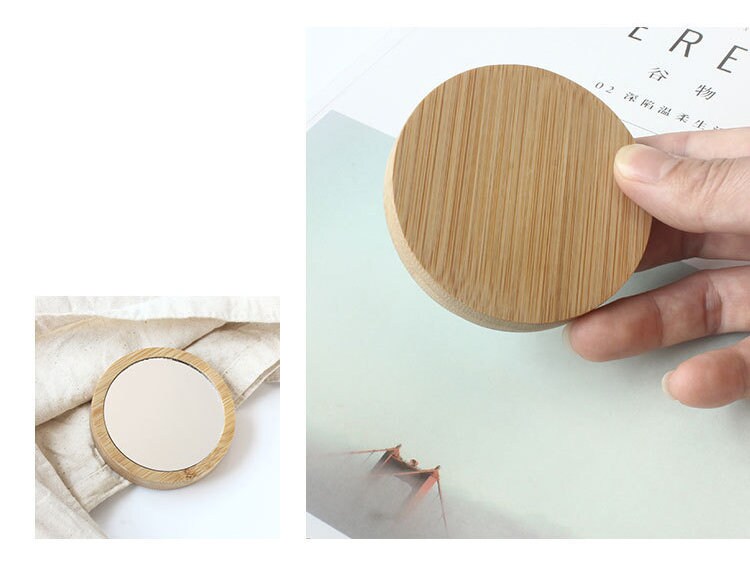 Custom Bamboo Compact Mirror, Personalized Round Pocket Mirror