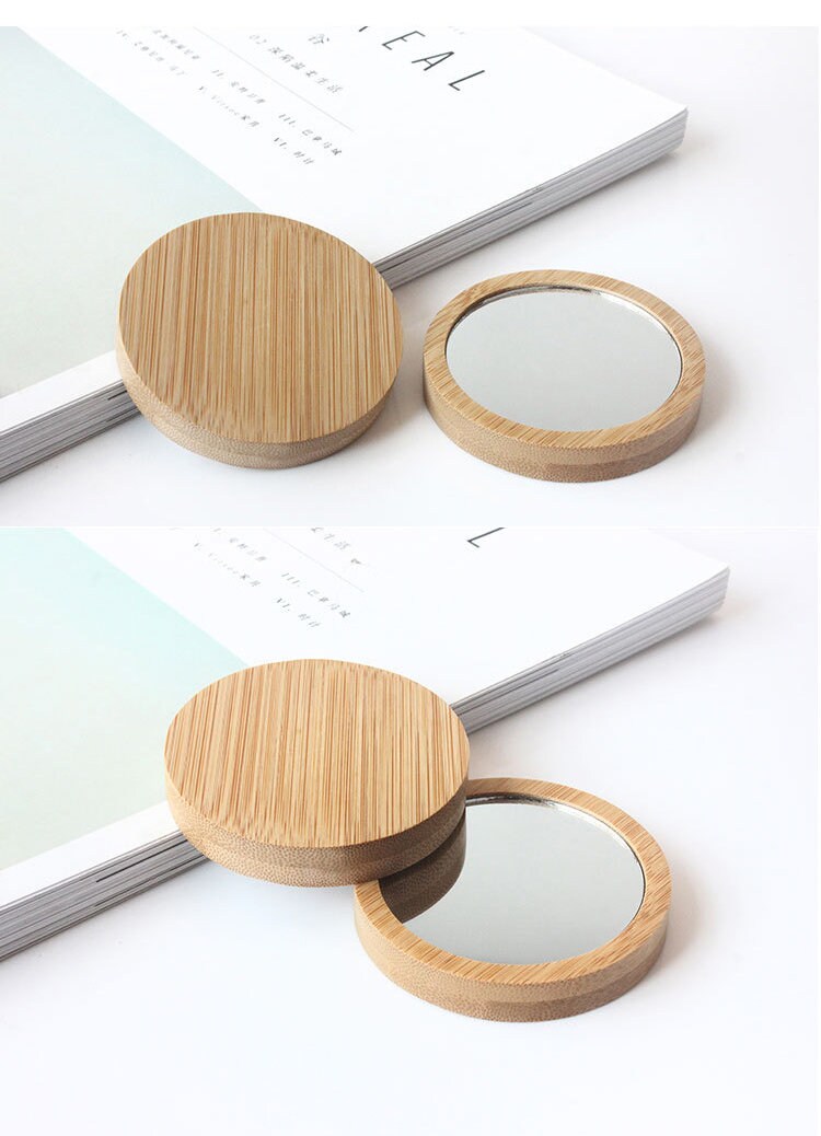 Custom Bamboo Compact Mirror, Personalized Round Pocket Mirror