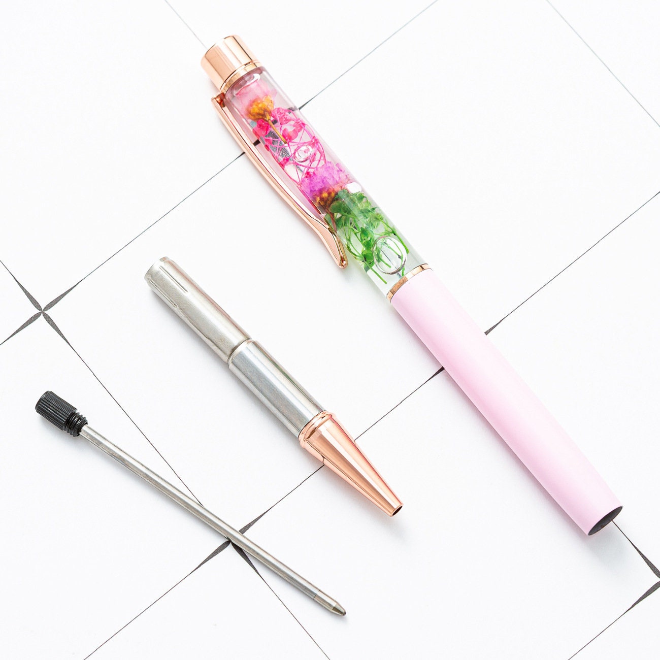 Personalized Flower Ballpoint Pens, Dynamic Liquid Flower Pens, Custom Name Message Pens,