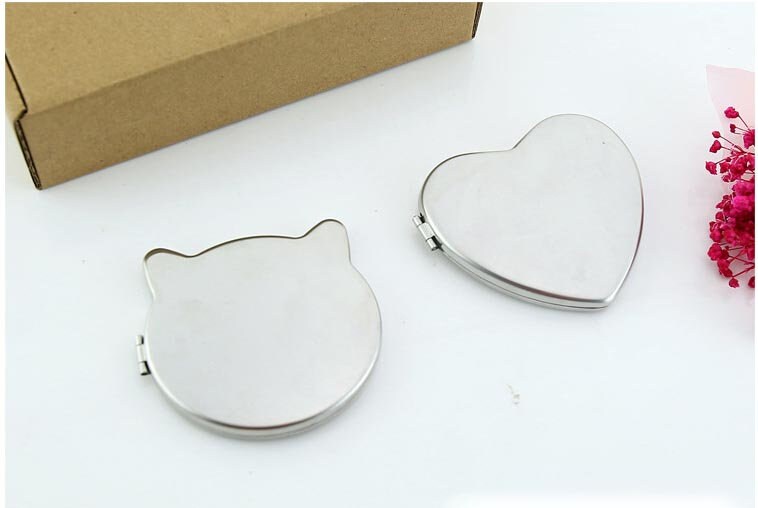 Personalized Engraved Silver Heart Compact Mirror Favor, Custom Cat Pocket Mirror