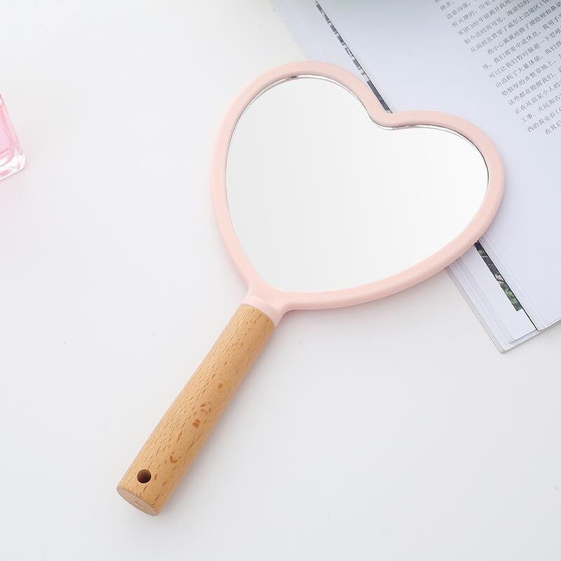 Custom Heart Handheld Makeup Mirror, Personalized Heart Mirror Wood Handle, Engraved Bridesmaid Gift,Party Favor Wedding Gifts, Gift for Her