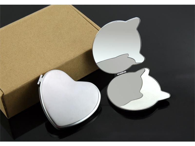 Personalized Engraved Silver Heart Compact Mirror Favor, Custom Cat Pocket Mirror