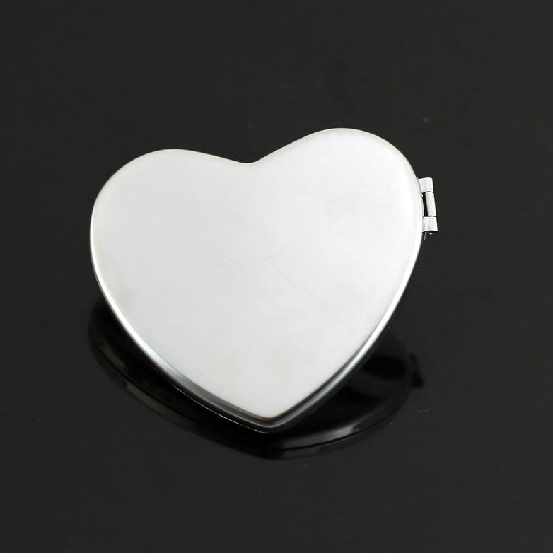 Personalized Engraved Silver Heart Compact Mirror Favor, Custom Cat Pocket Mirror