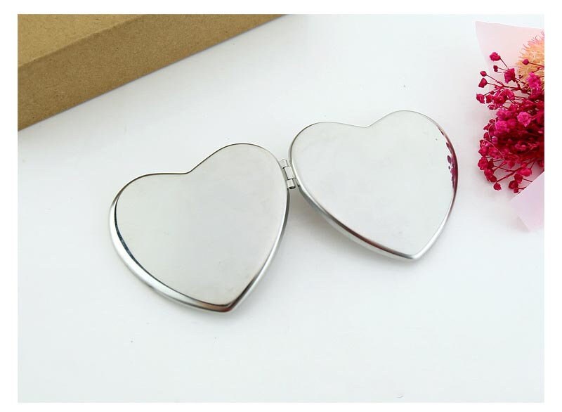 Personalized Engraved Silver Heart Compact Mirror Favor, Custom Cat Pocket Mirror