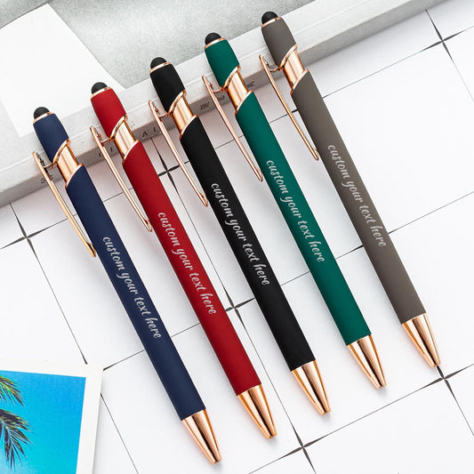 Personalized Business Pens Rose Gold Trim, Custom Ballpoint Pens with Stylus