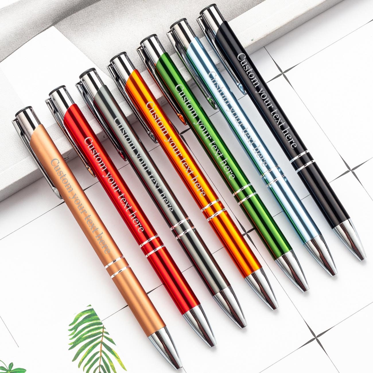 10 Colors Personalized Metal Business Pens, Custom Laser Engraved Ballpoint Pens