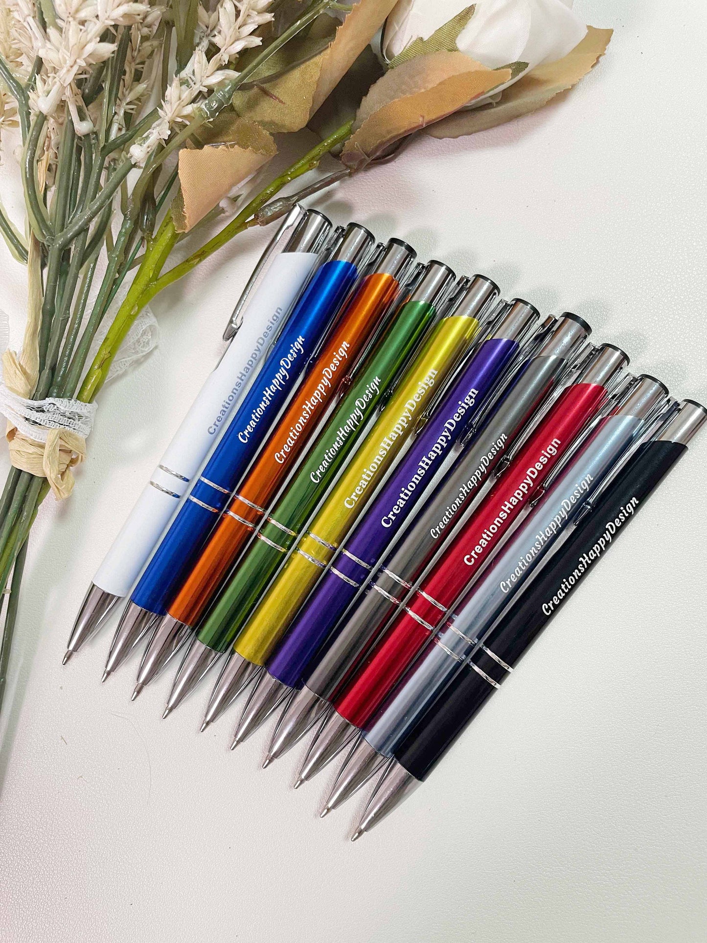 10 Colors Personalized Metal Business Pens, Custom Laser Engraved Ballpoint Pens