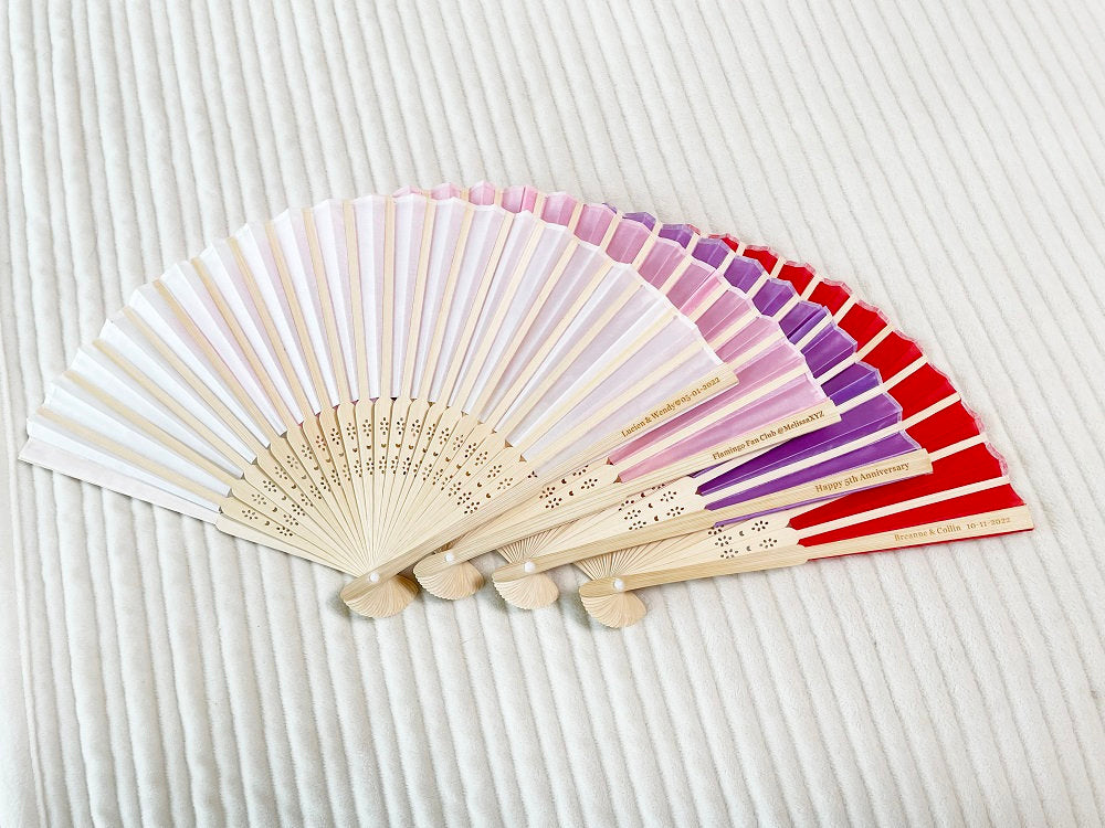 Laser Engraved Personalized Silk Wedding Fans, Wedding Bridal Party Favors Special Event Fans