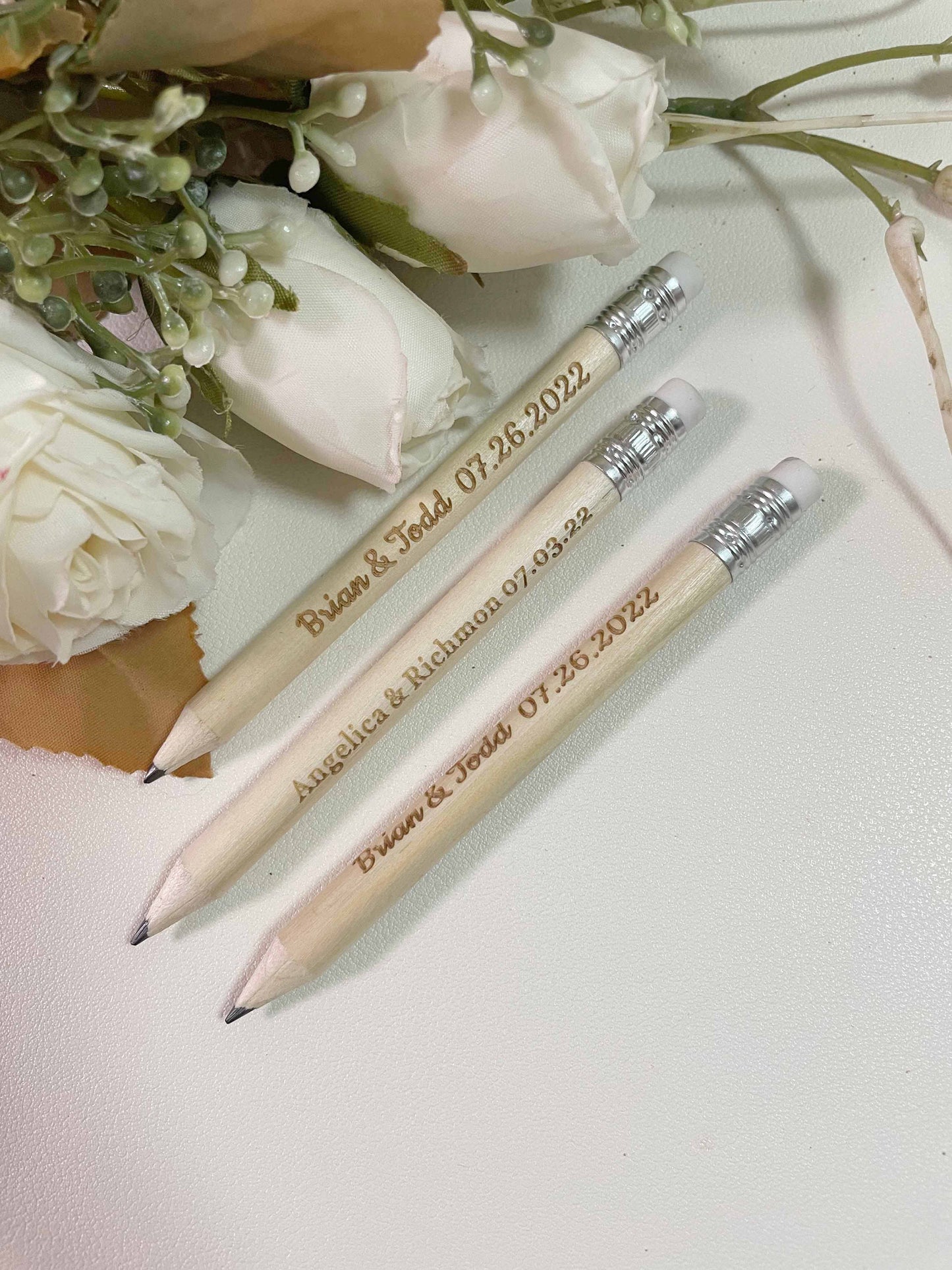 Personalized Mini Pencils, Pencil Save the Dates, Custom Engraved Pencil, Wedding Favor for Guests, Wedding Gift,