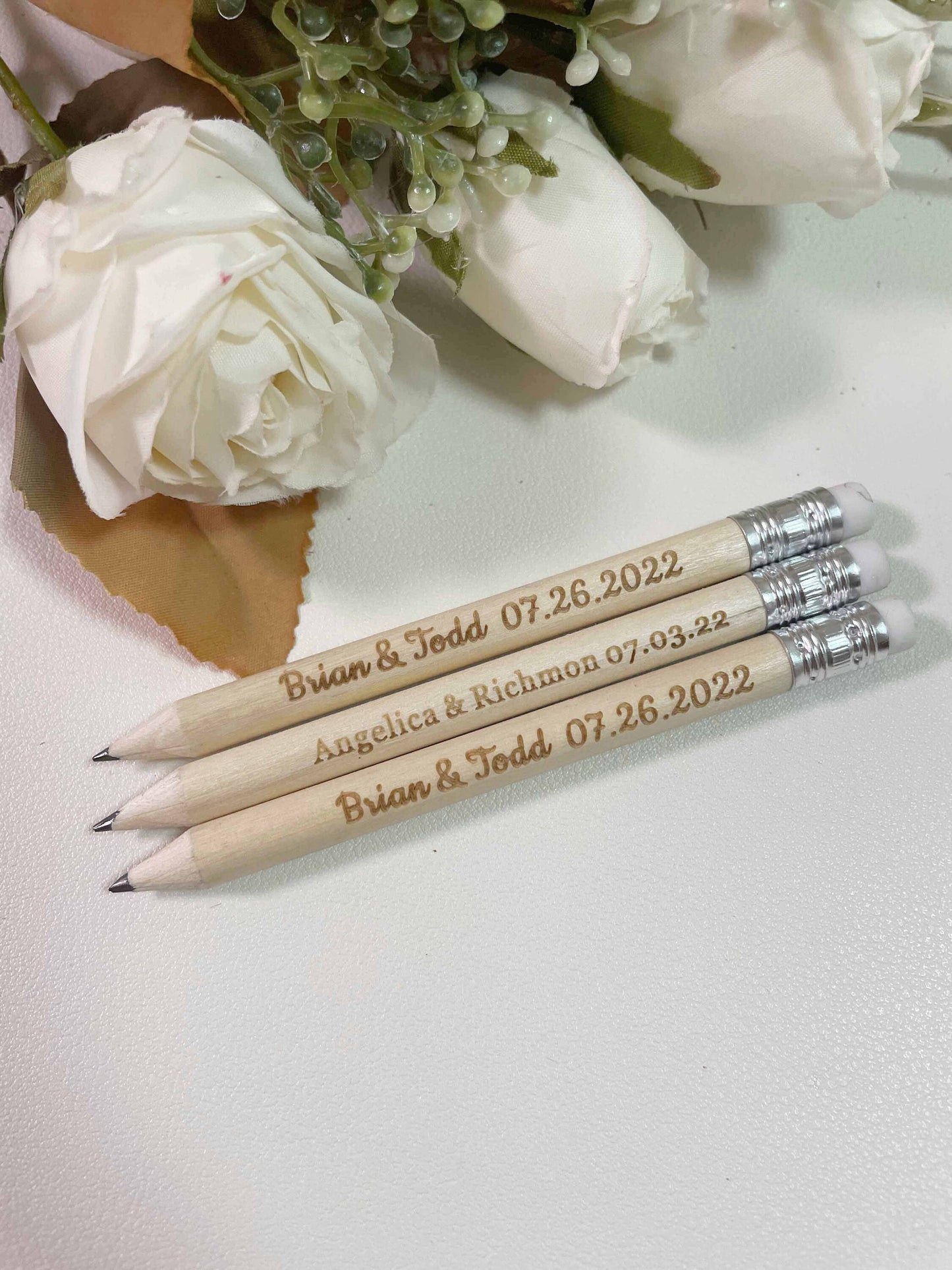 Personalized Mini Pencils, Pencil Save the Dates, Custom Engraved Pencil, Wedding Favor for Guests, Wedding Gift,