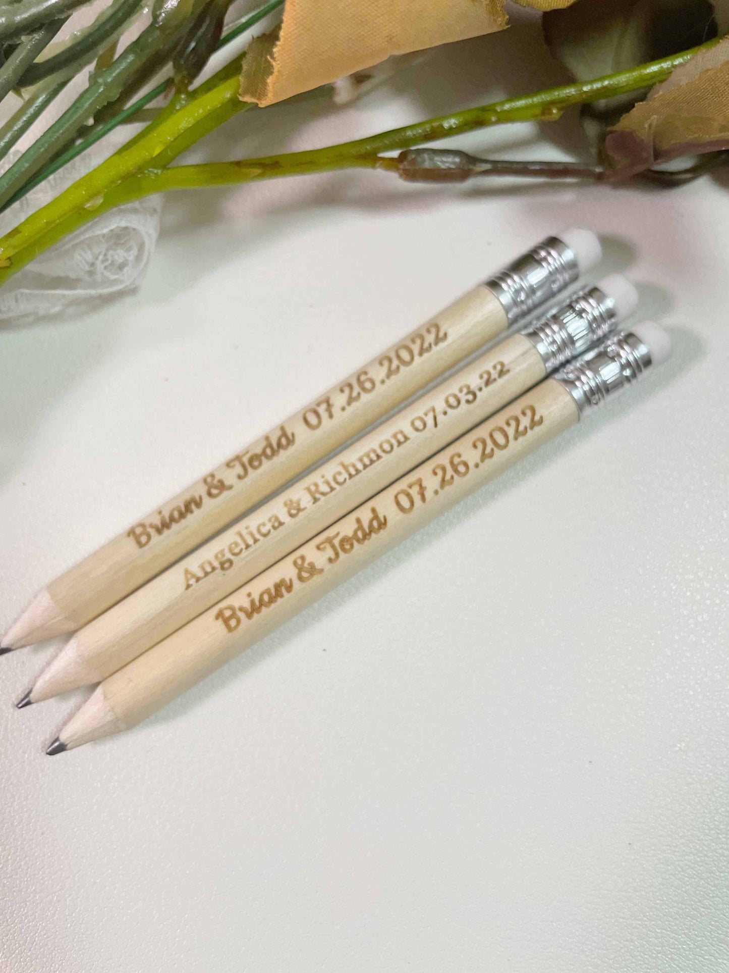 Personalized Mini Pencils, Pencil Save the Dates, Custom Engraved Pencil, Wedding Favor for Guests, Wedding Gift,