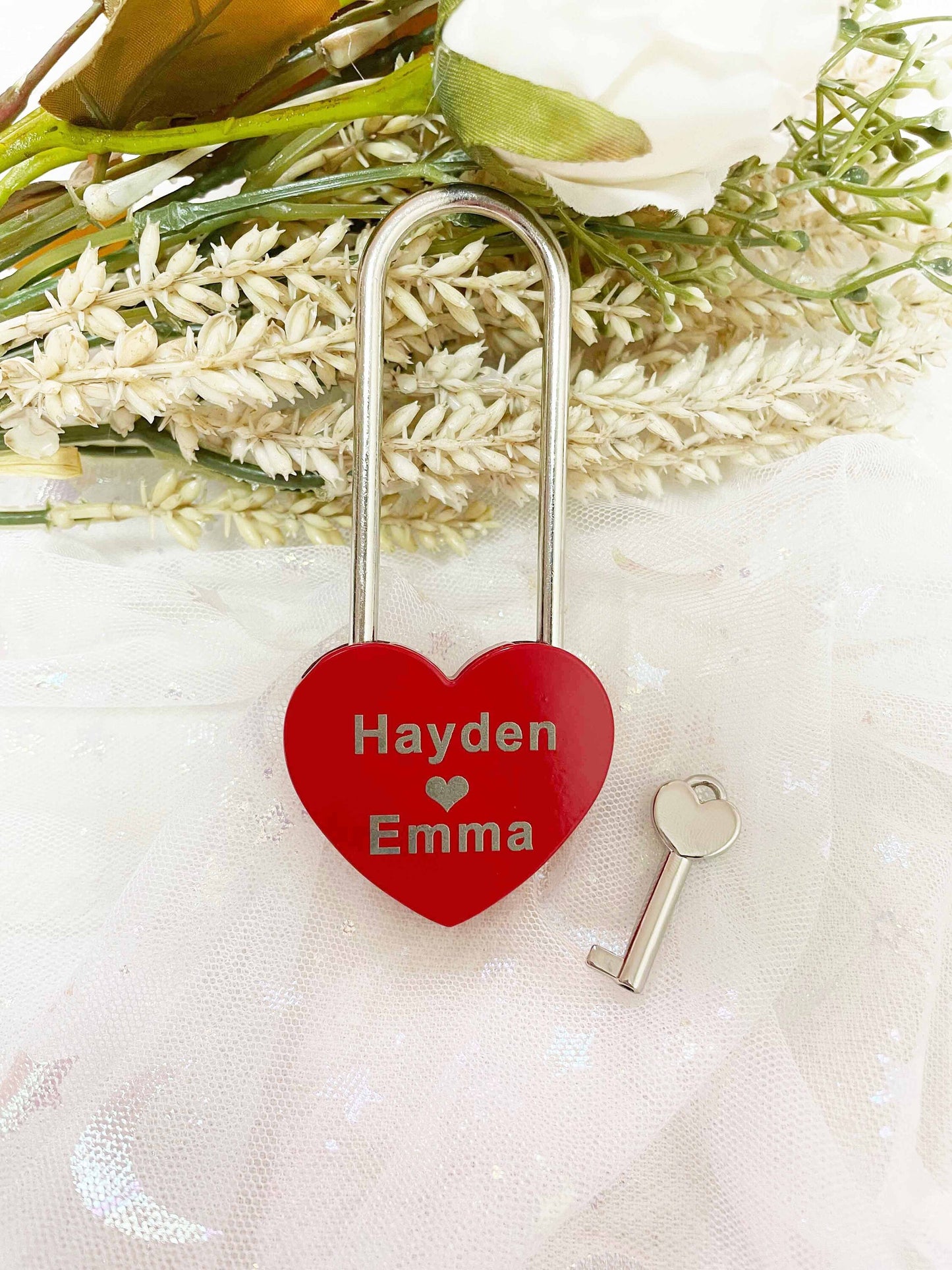 Personalised Red Heart Padlock with Key