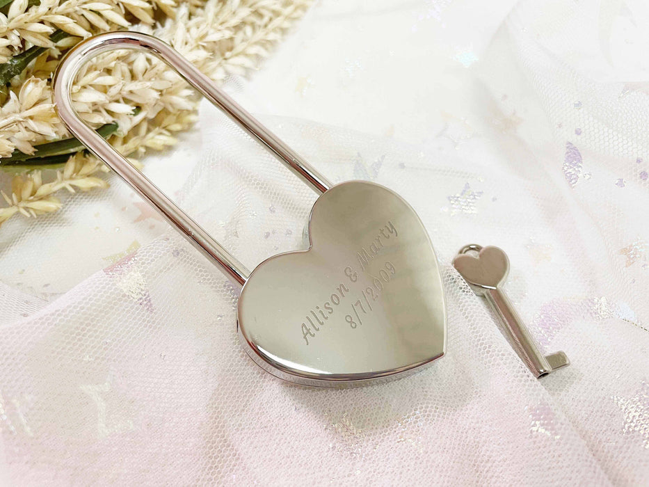 Cutom Engraved Silver Heart Love Lock with Key - Travel Bridge Love Lock