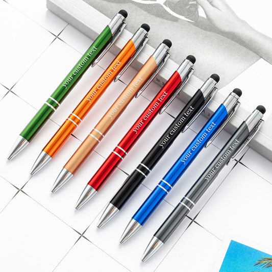 Personalized Metal Ballpoint Pen, Soft Black Ink with Stylus Tip