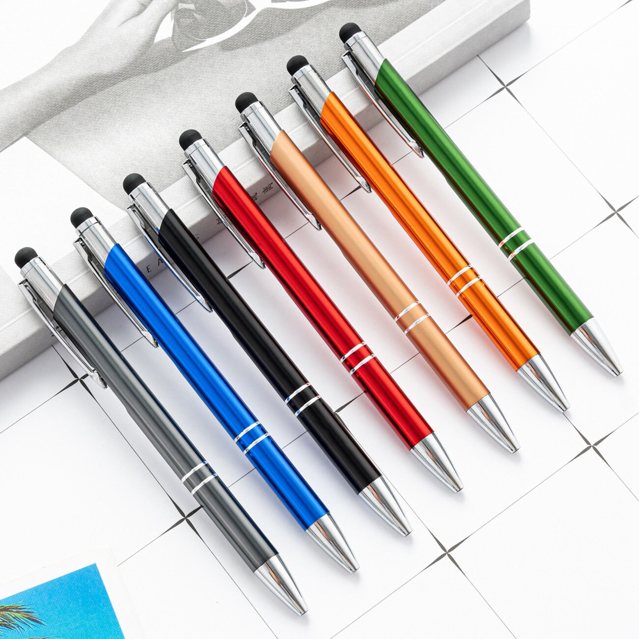 Personalized Metal Ballpoint Pen, Soft Black Ink with Stylus Tip