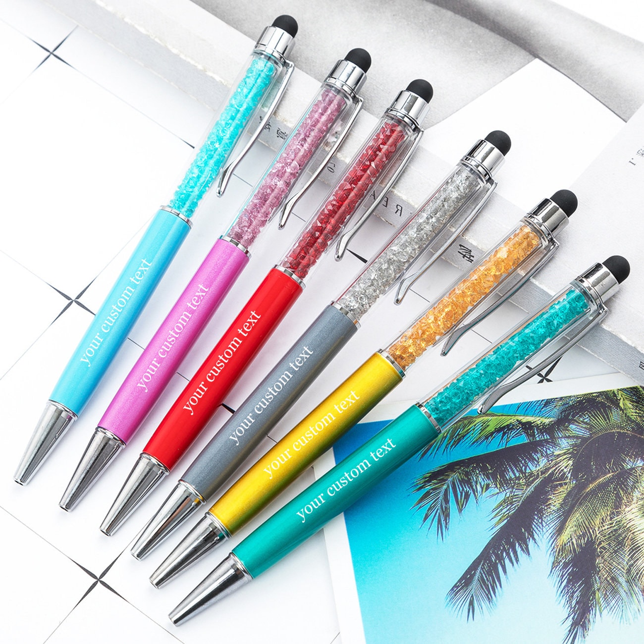 Personalized Crystal Pens with Stylus, Metal Gem Pen