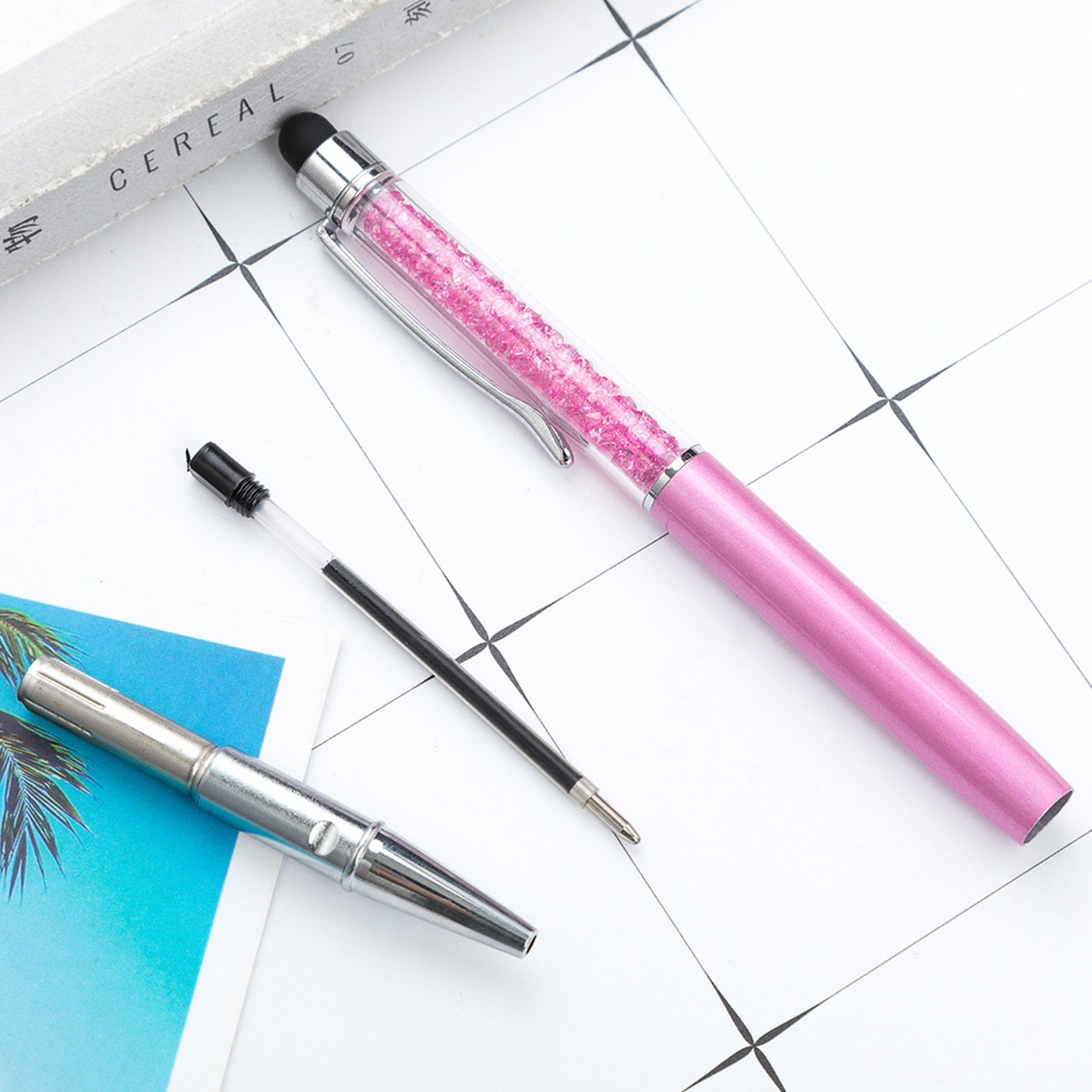 Personalized Crystal Pens with Stylus, Metal Gem Pen