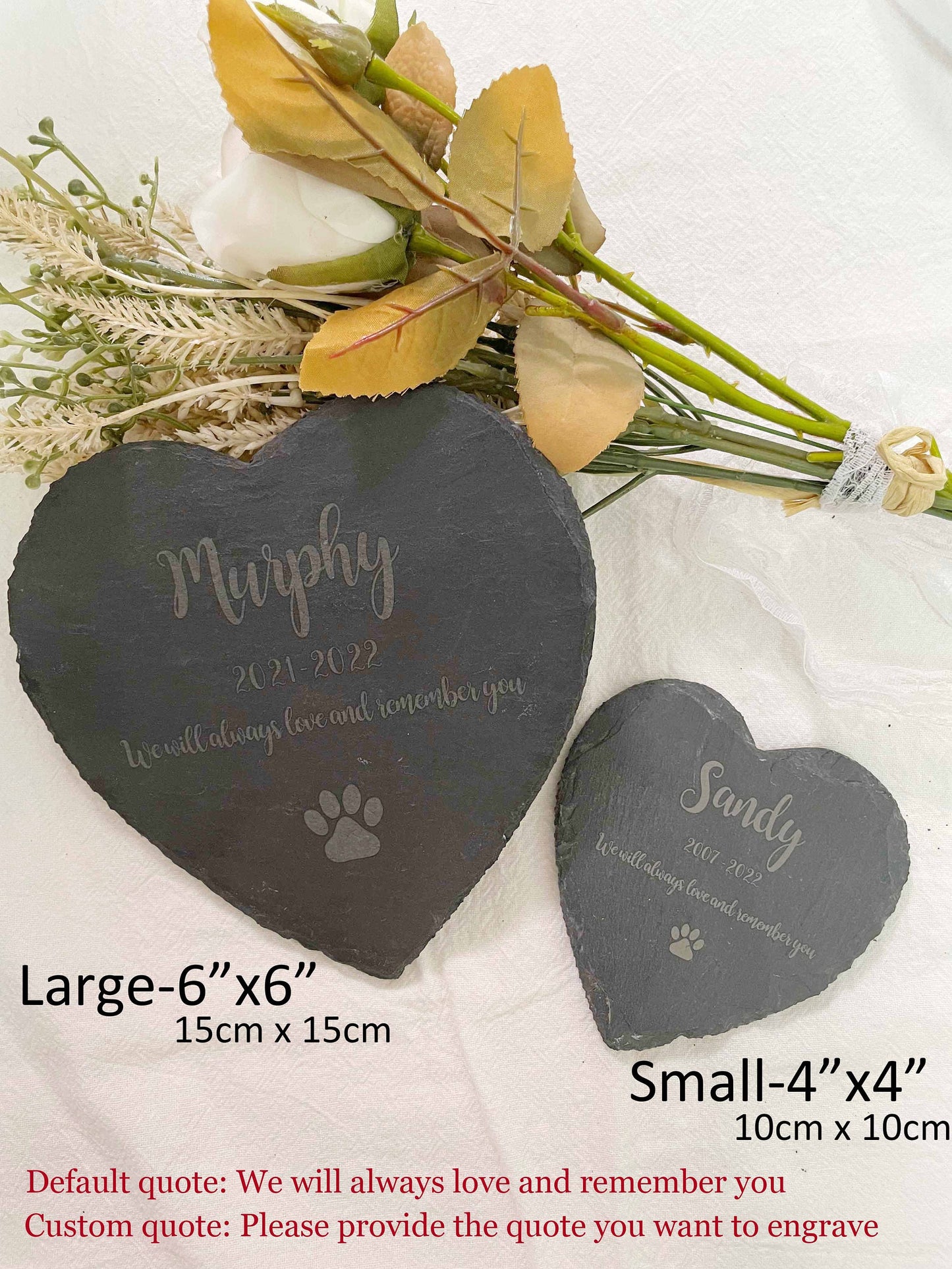 Custom Heart Shape Pet Memorial Stone, Personalized Engrave Dog Cat Memorial Plaque