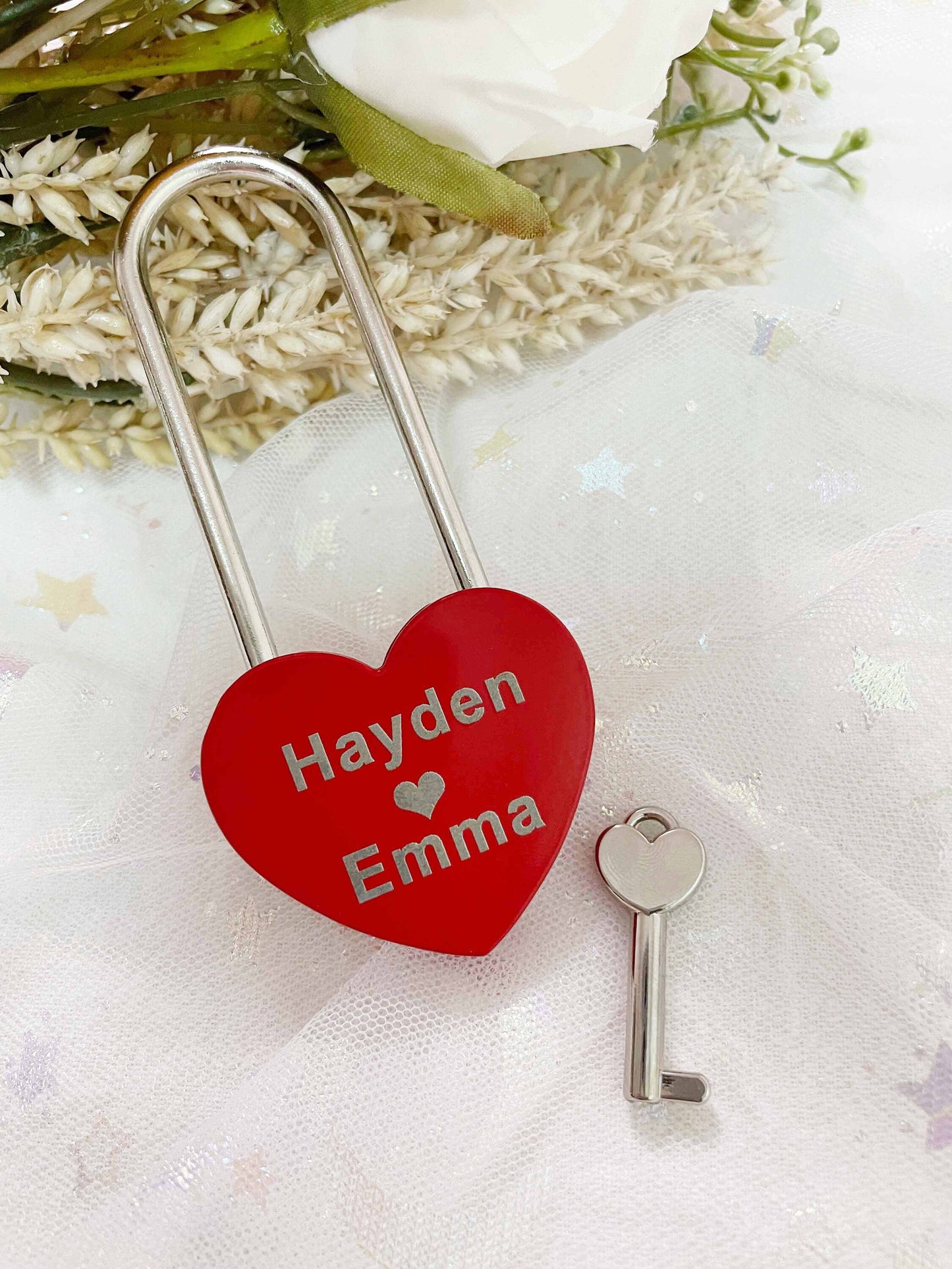 Personalised Red Heart Padlock with Key