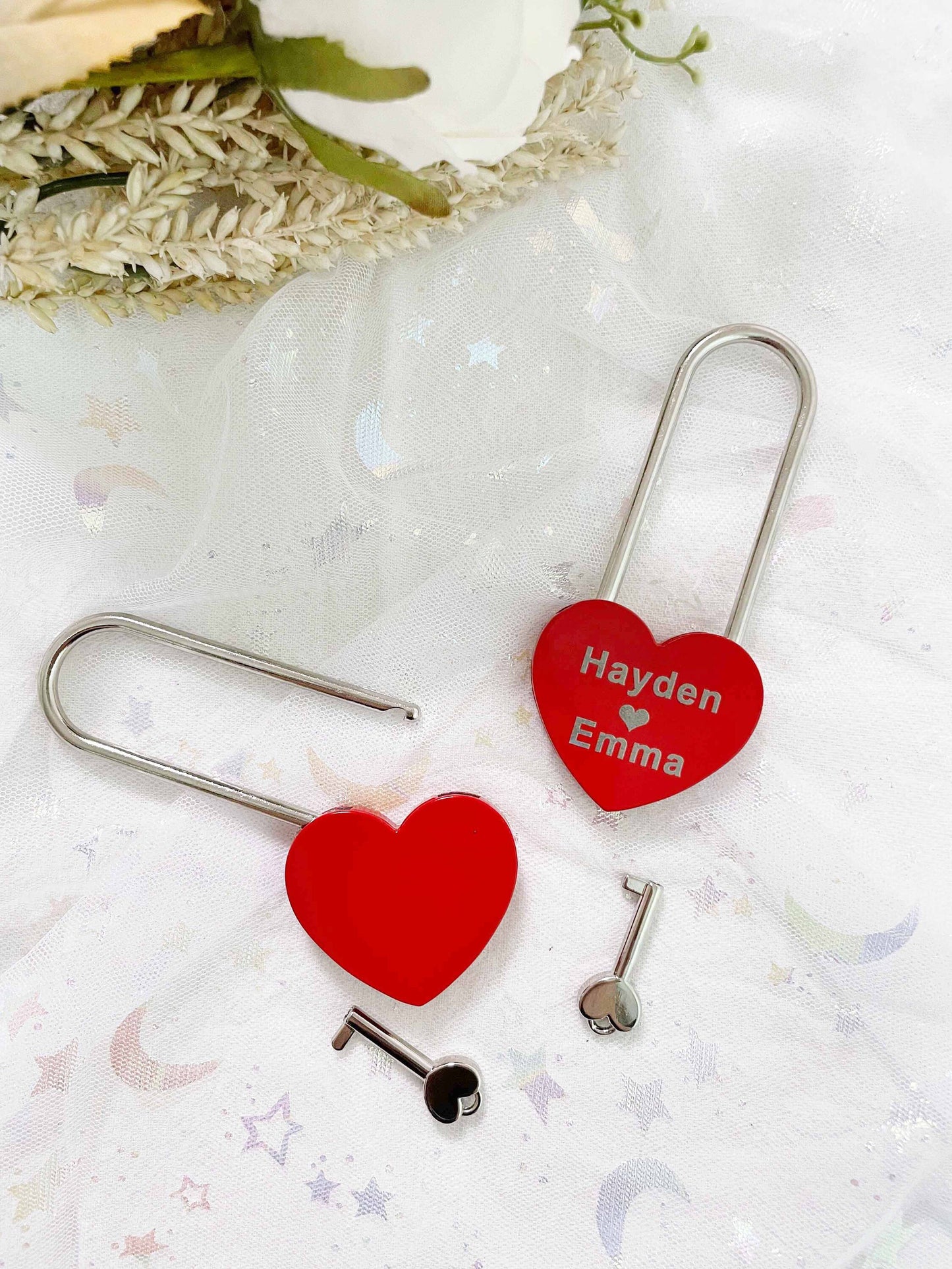 Personalised Red Heart Padlock with Key