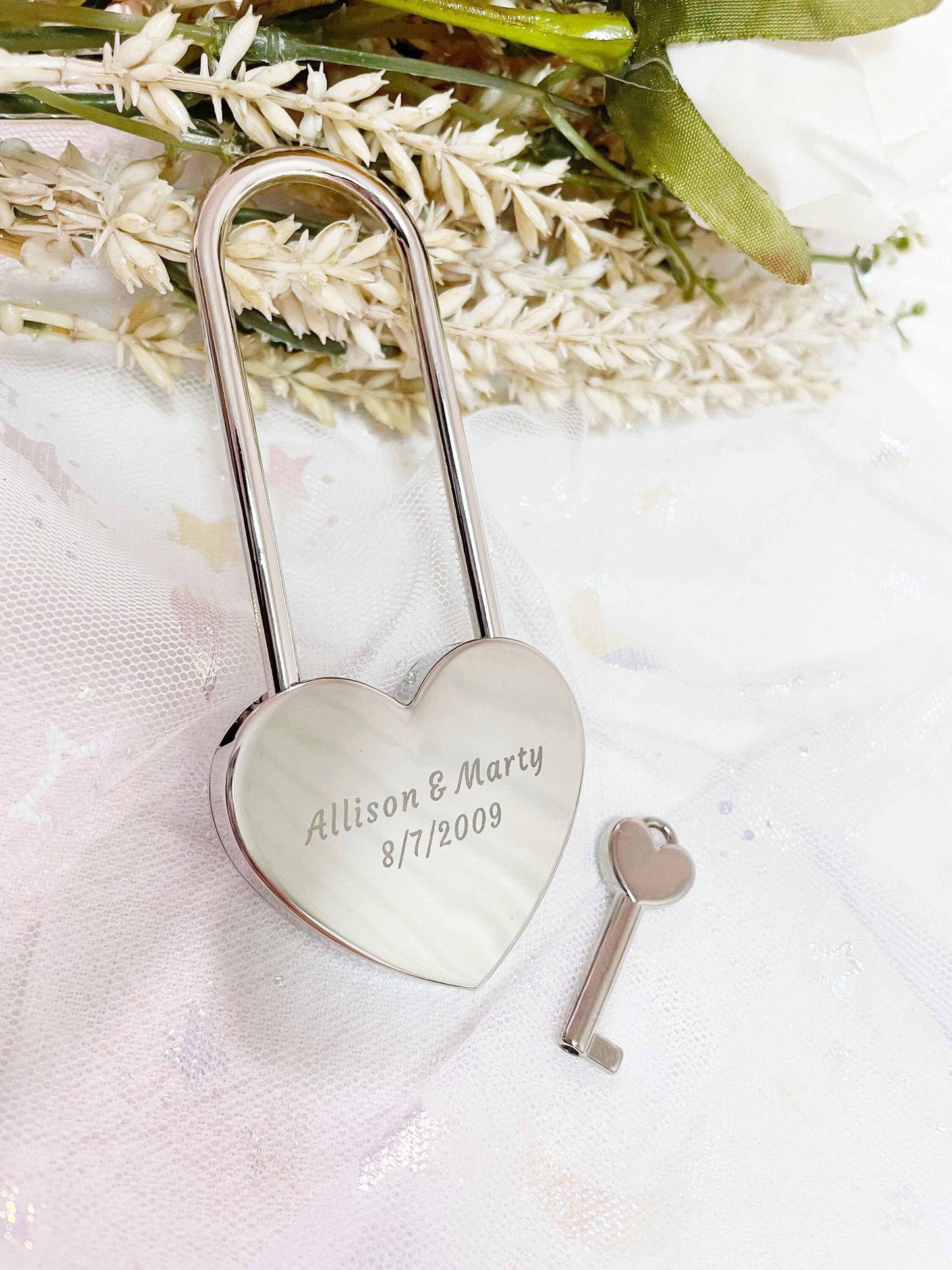 Cutom Engraved Silver Heart Love Lock with Key - Travel Bridge Love Lock