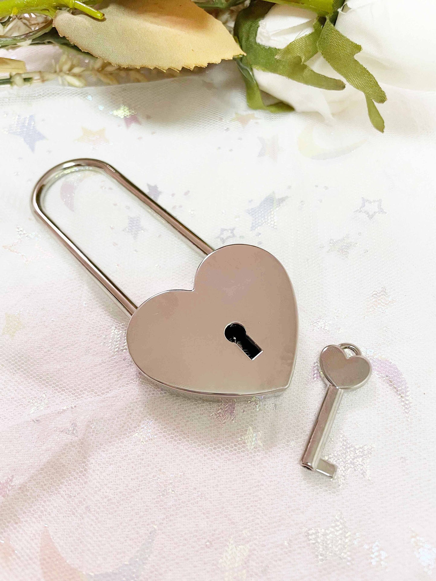 Cutom Engraved Silver Heart Love Lock with Key - Travel Bridge Love Lock