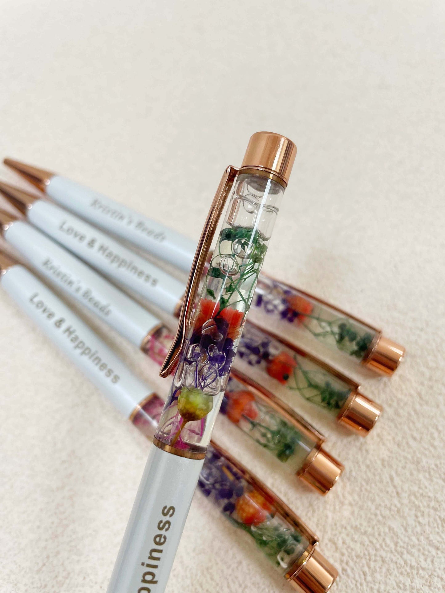 Personalized Flower Ballpoint Pens, Dynamic Liquid Flower Pens, Custom Name Message Pens,