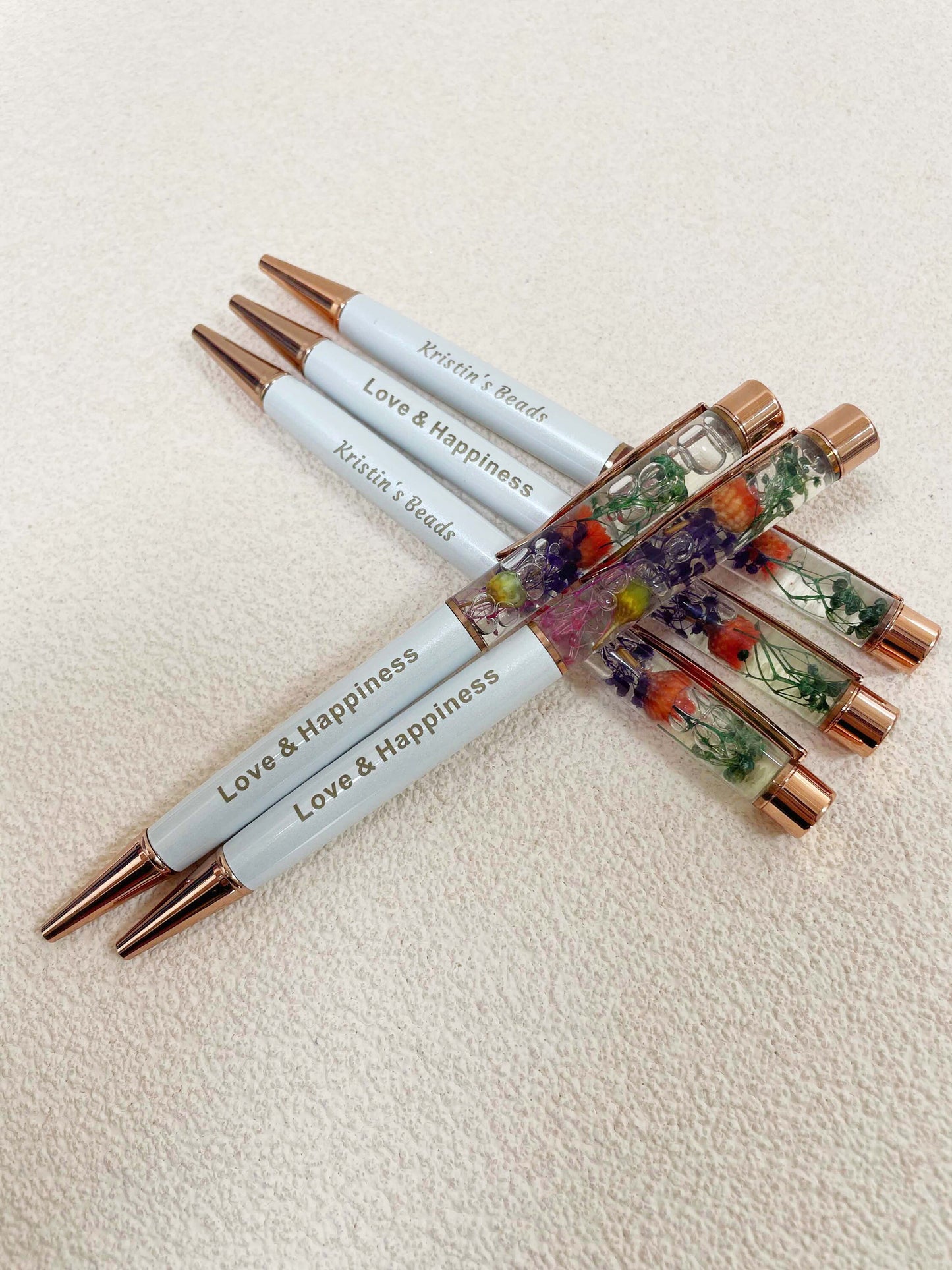 Personalized Flower Ballpoint Pens, Dynamic Liquid Flower Pens, Custom Name Message Pens,