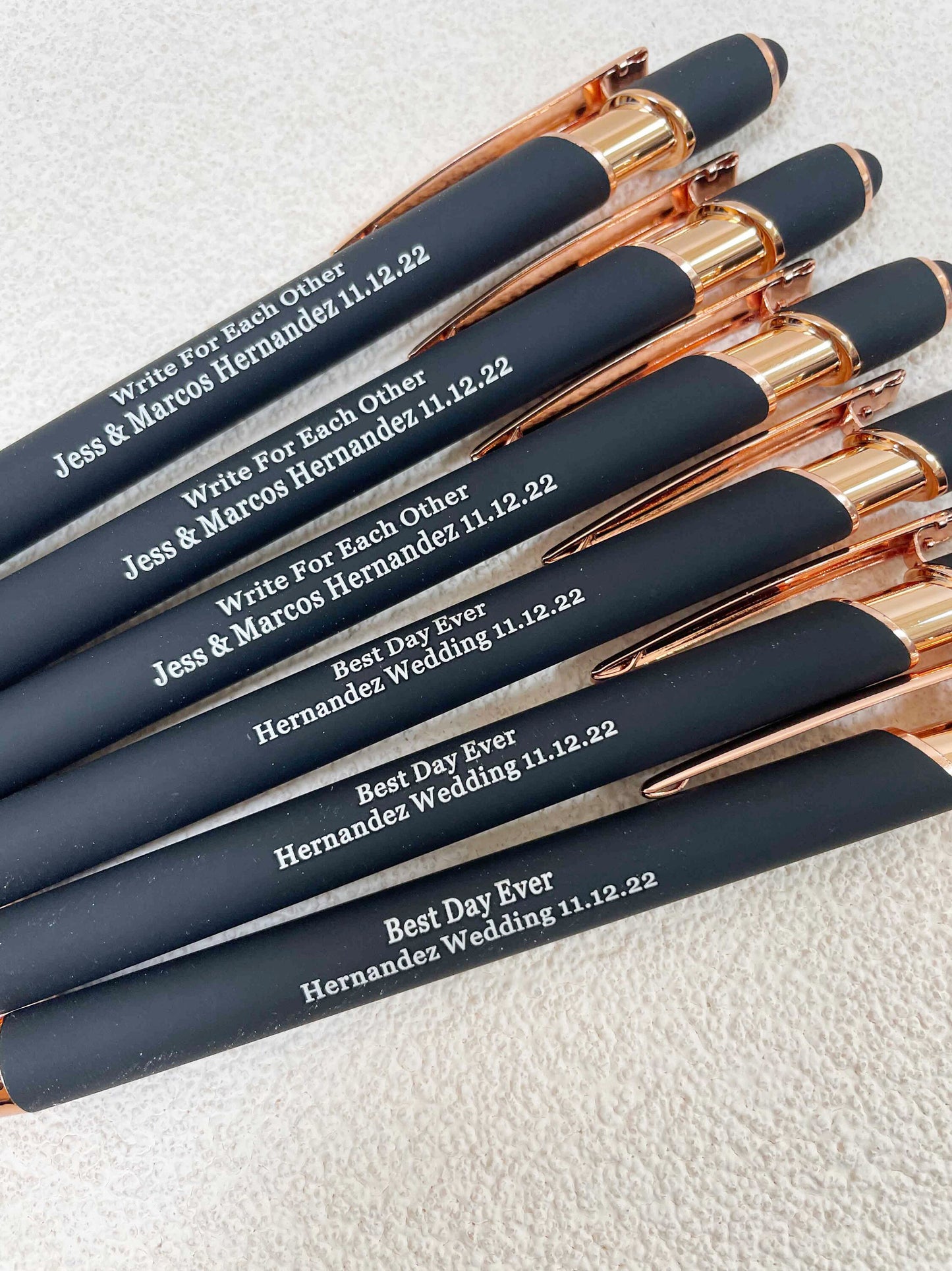 Personalized Business Pens Rose Gold Trim, Custom Ballpoint Pens with Stylus