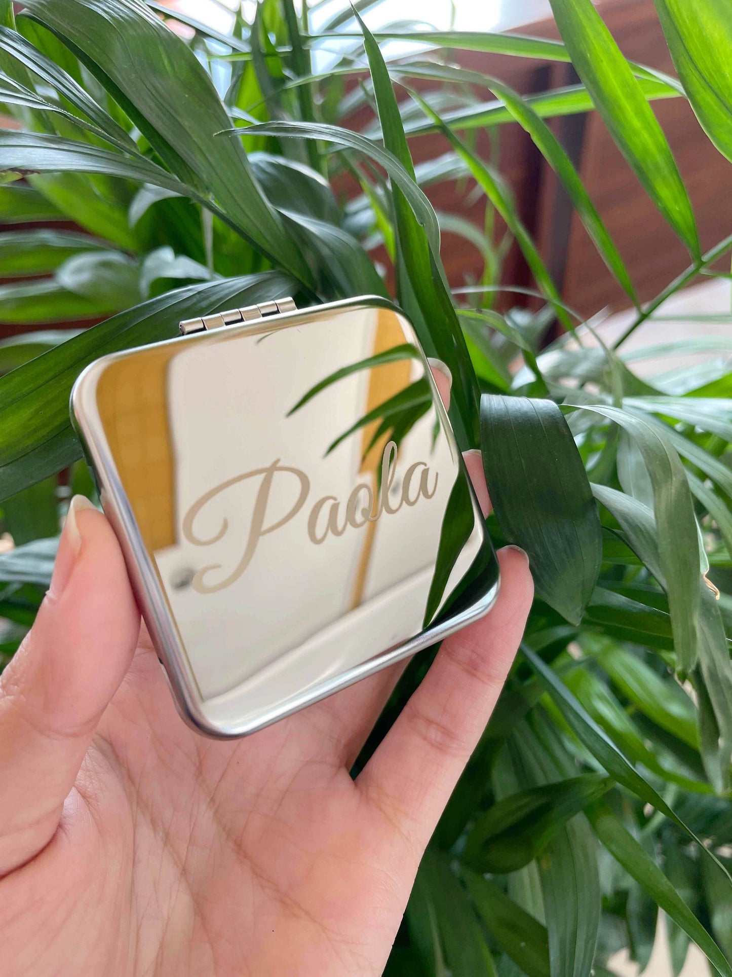 Personalized Engraved Silver Compact Mirror Favor