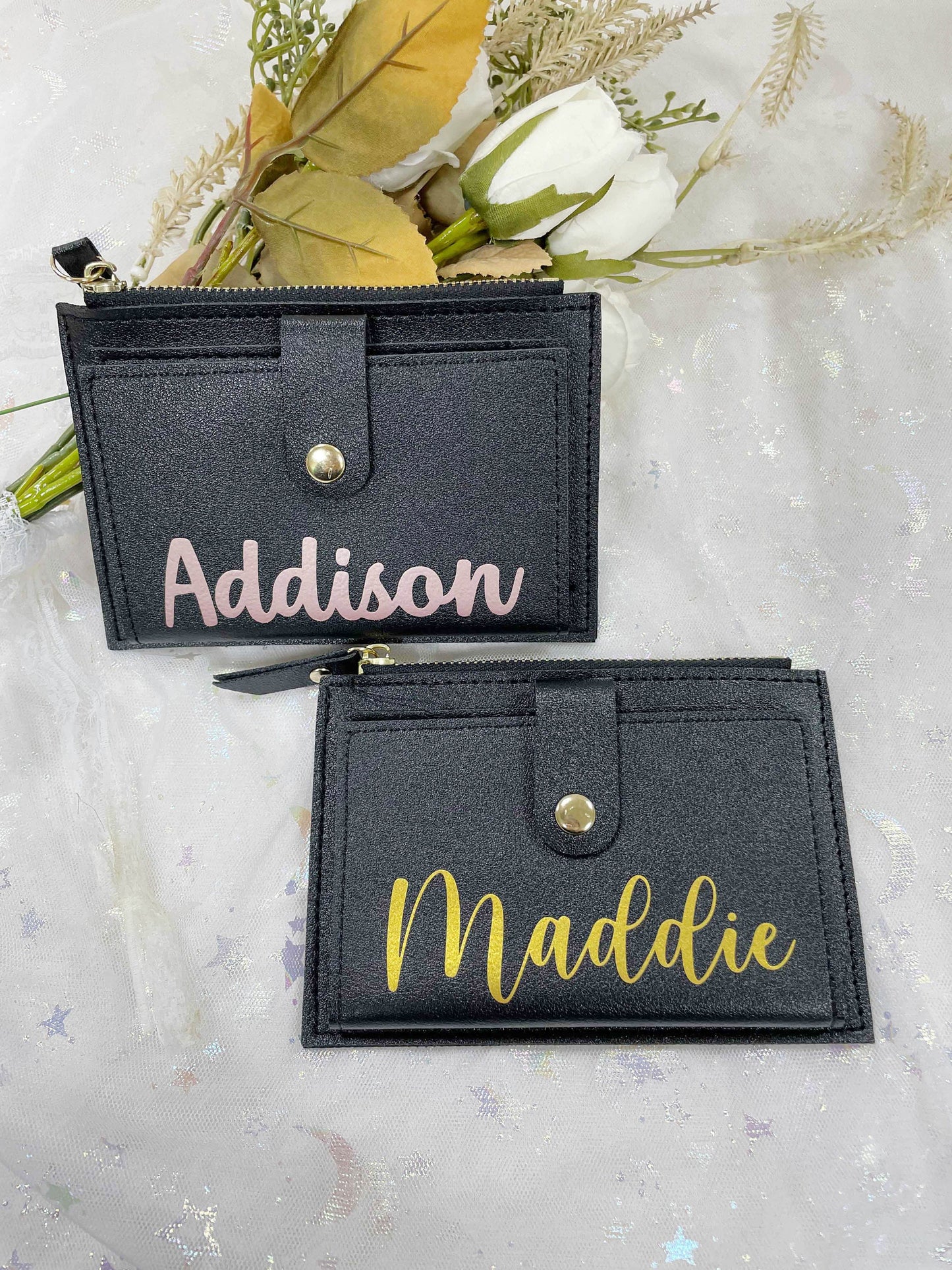 Personalized Wallet with Name, Custom Small Leather Wallet for Girls Women, Mother's Day Gift for Her Bridesmaid Gift, Girlfriend Wife Gifts