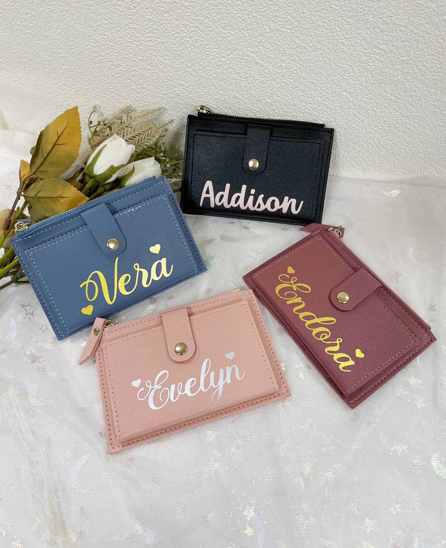 Personalized Wallet with Name, Custom Small Leather Wallet for Girls Women, Mother's Day Gift for Her Bridesmaid Gift, Girlfriend Wife Gifts