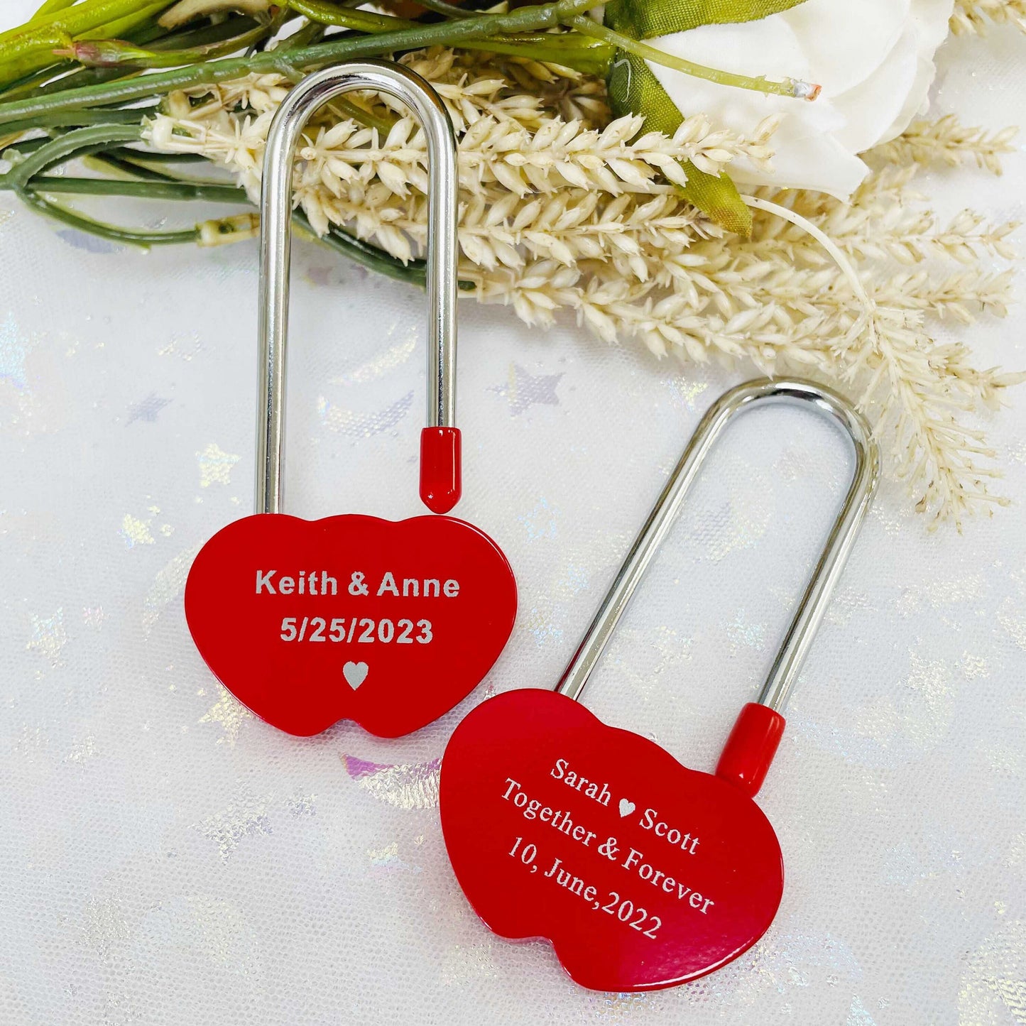 Customized Double Heart Love Padlock, Engagement Love Lock, Paris Bridge Padlock