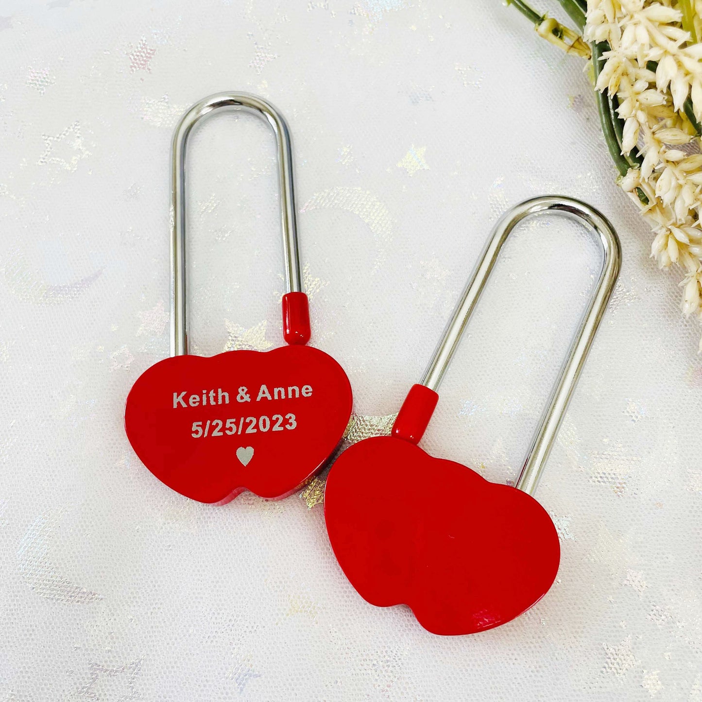 Customized Double Heart Love Padlock, Engagement Love Lock, Paris Bridge Padlock