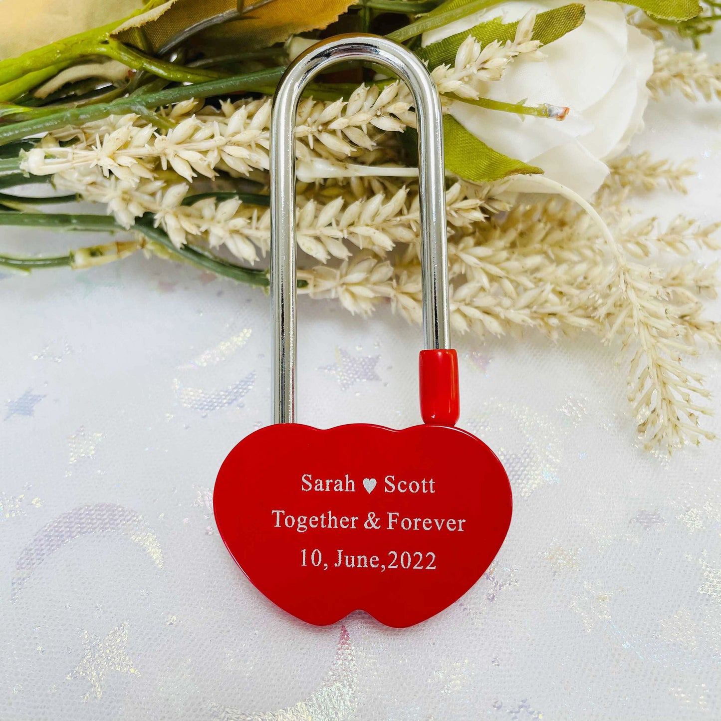 Customized Double Heart Love Padlock, Engagement Love Lock, Paris Bridge Padlock