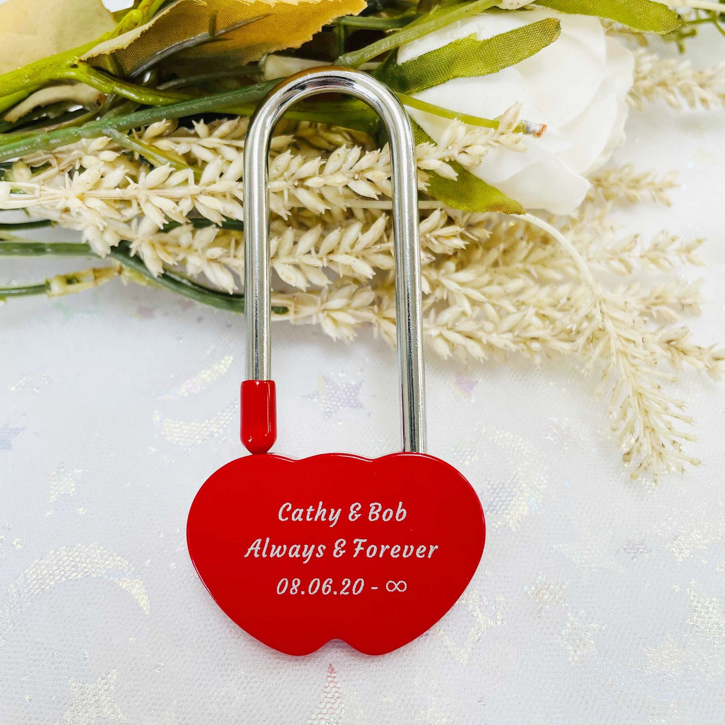 Customized Double Heart Love Padlock, Engagement Love Lock, Paris Bridge Padlock