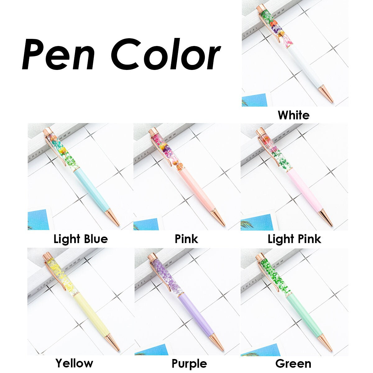 Personalized Flower Ballpoint Pens, Dynamic Liquid Flower Pens, Custom Name Message Pens,