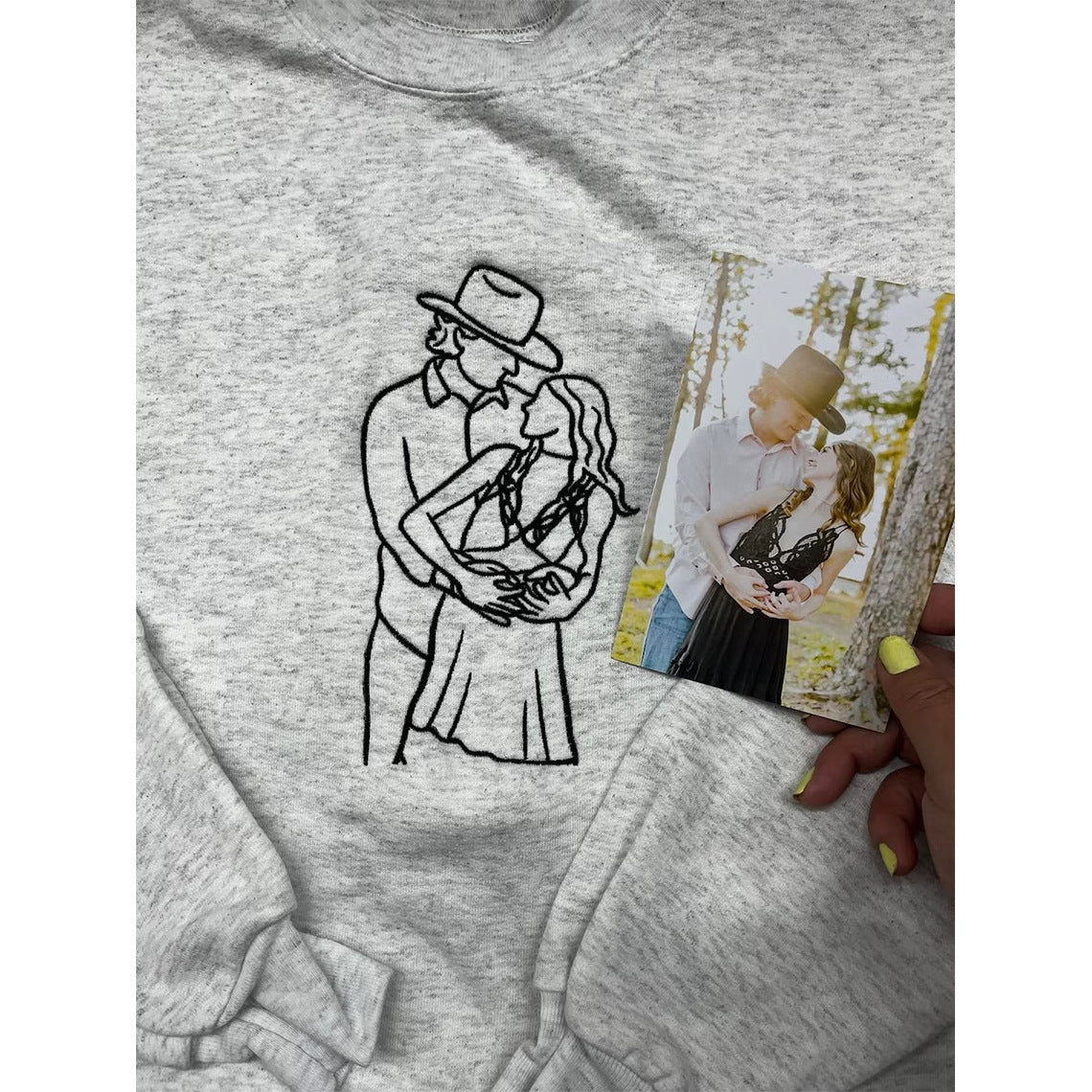 Embroidered Couples Portrait Hoodie, Personalized Portrait from photo, outline photo Hoodie, Custom Photo, Custom Portrait Hoodie