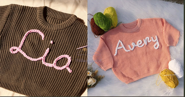 Personalized Hand embroidered Name Baby Sweater,Custome Baby Name Sweater,Pink Baby Girls Sweater With Name,Birthday Gift For Baby Girls Boy