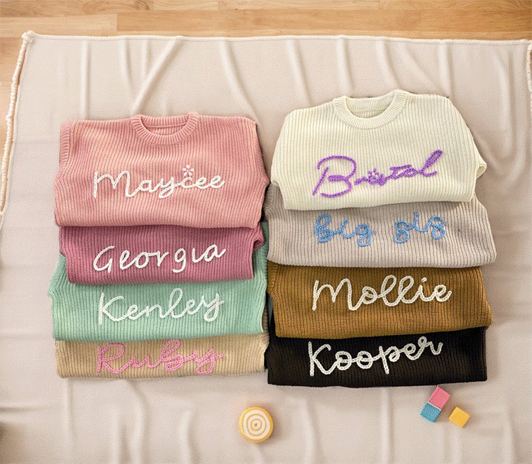 Personalized Hand embroidered Name Baby Sweater,Custome Baby Name Sweater,Pink Baby Girls Sweater With Name,Birthday Gift For Baby Girls Boy