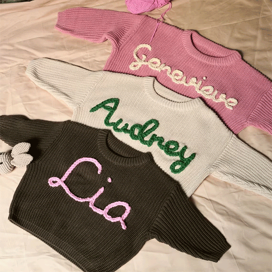 Personalized Hand embroidered Name Baby Sweater,Custome Baby Name Sweater,Pink Baby Girls Sweater With Name,Birthday Gift For Baby Girls Boy